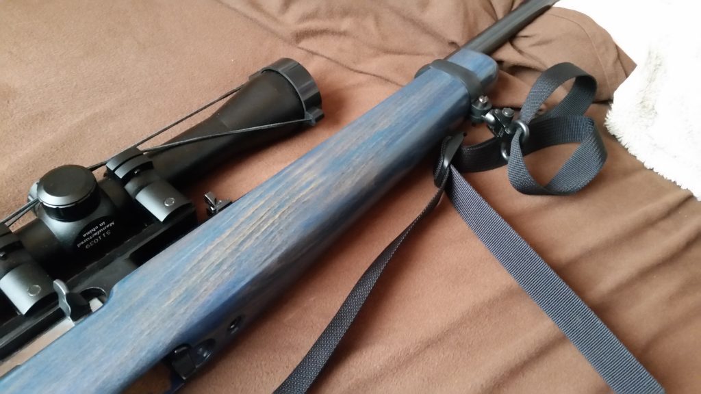 Ruger 10/22 with a blue stock.